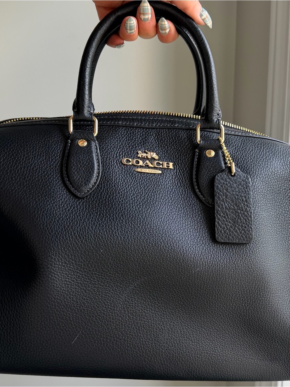 Coach Black Pebbled Leather Handled Brief Bag with Gold Hardware